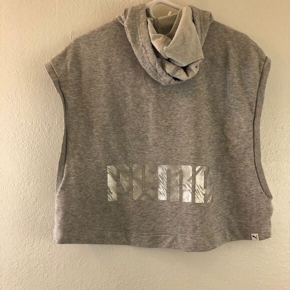 PUMA Cropped Sleeveless Hoodie Light Gray Heather. Size L. - Picture 5 of 9
